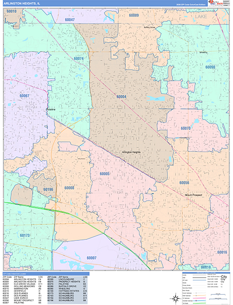 Arlington Heights City Wall Map Color Cast Style